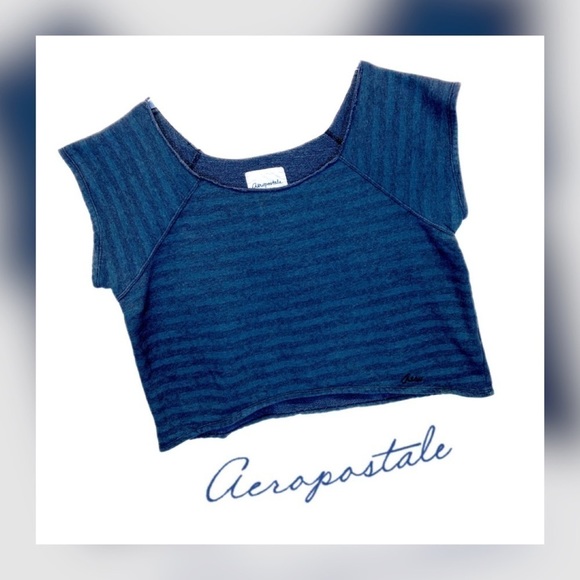 👚 AEROPOSTALE || Striped Crop Sweatshirt - Picture 1 of 7